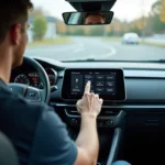 Conducteur Citroën vérifiant la version GPS sur l'écran tactile de son véhicule