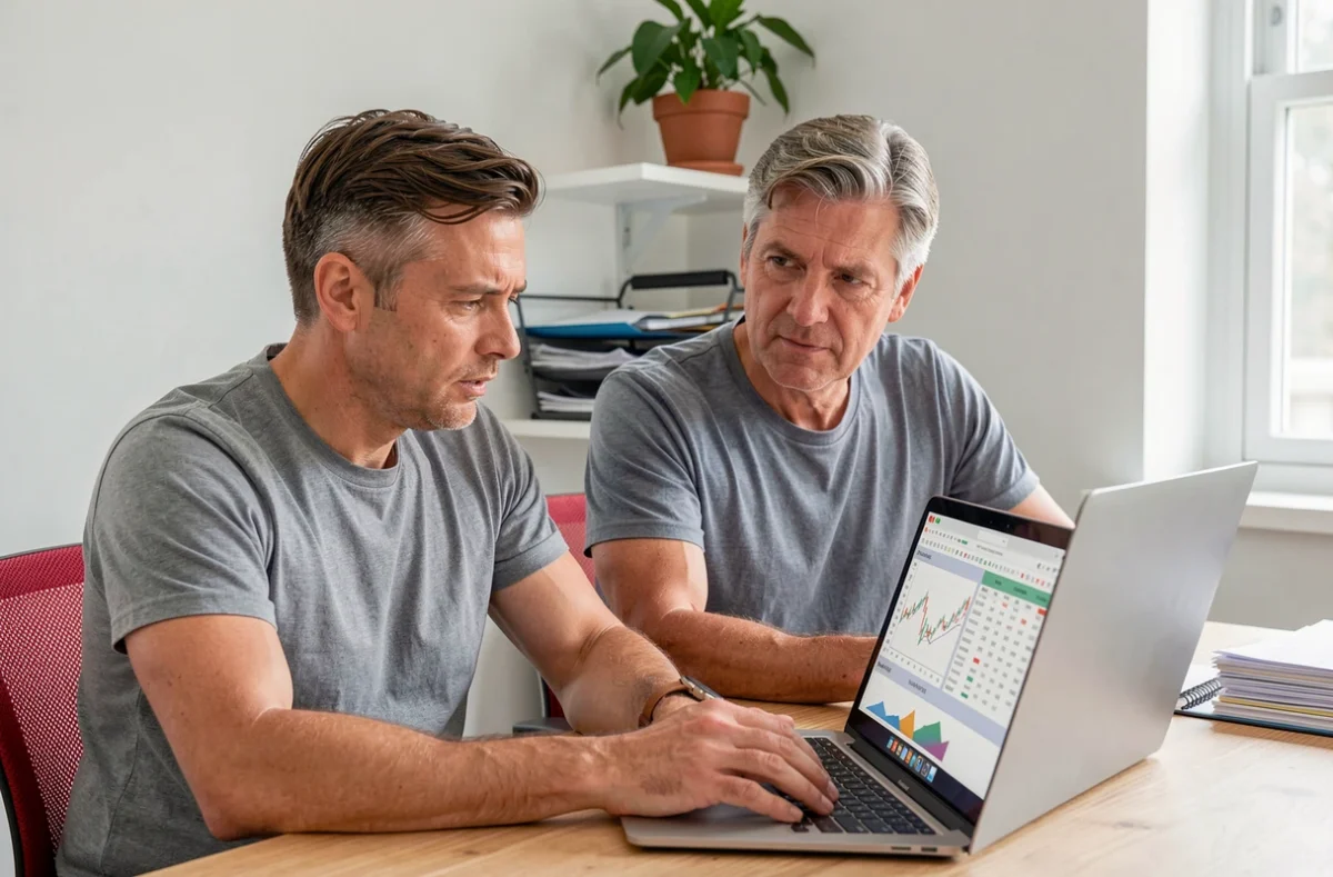 Couple consultant un tableau financier sur ordinateur portable pour gérer leur budget et alléger leurs mensualités de prêt