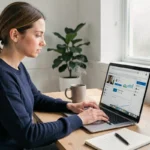 Femme travaillant sur un tableau de bord web pour débuter avec une plateforme d'orchestration en ligne